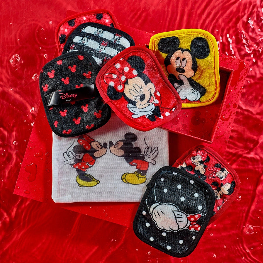 Coffret Mickey - Minnie – 7 Lingettes Démaquillantes Réutilisables + Filet de Lavage / MakeUp Eraser