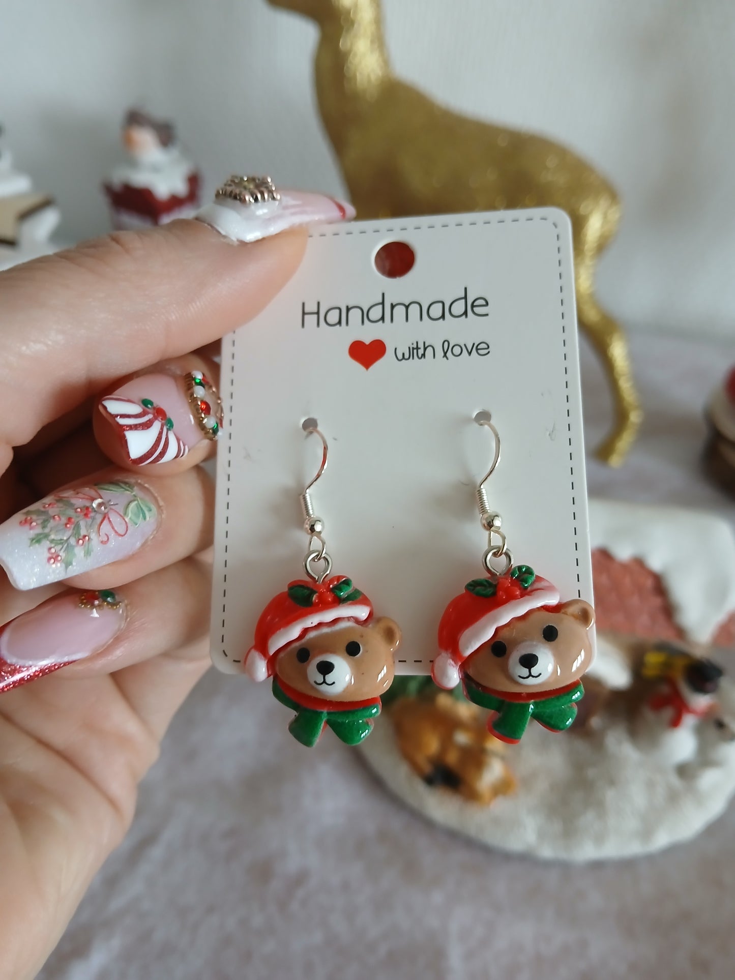 Boucles d'oreilles Ours de Noel - fait main