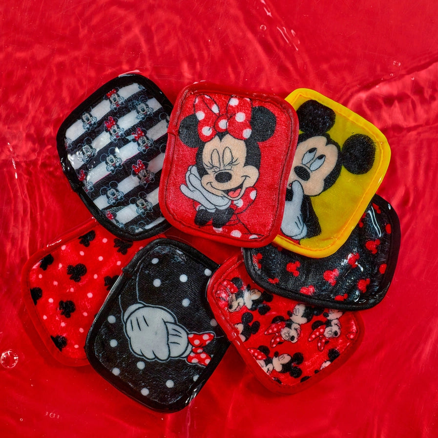 Coffret Mickey - Minnie – 7 Lingettes Démaquillantes Réutilisables + Filet de Lavage / MakeUp Eraser