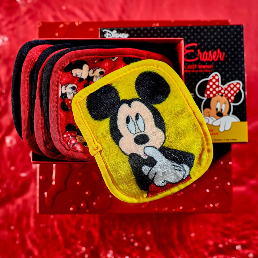 Coffret Mickey - Minnie – 7 Lingettes Démaquillantes Réutilisables + Filet de Lavage / MakeUp Eraser