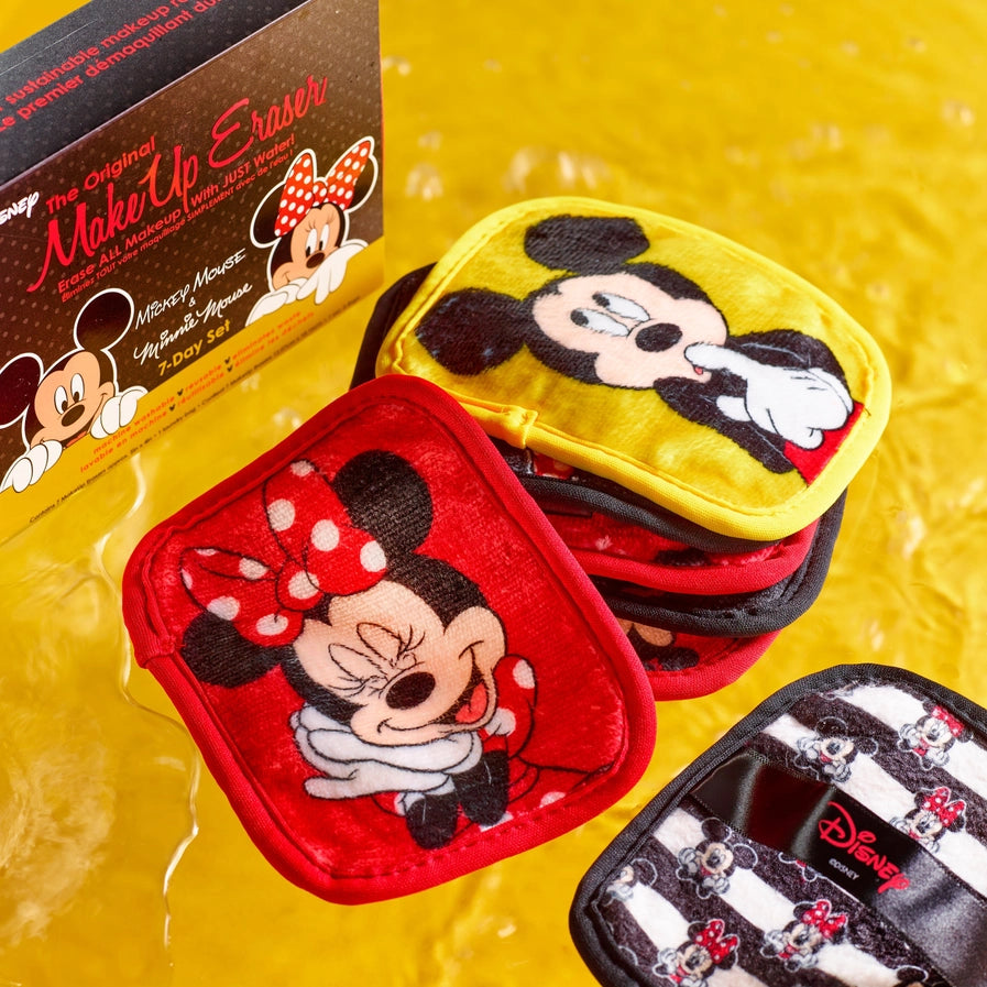 Coffret Mickey - Minnie – 7 Lingettes Démaquillantes Réutilisables + Filet de Lavage / MakeUp Eraser