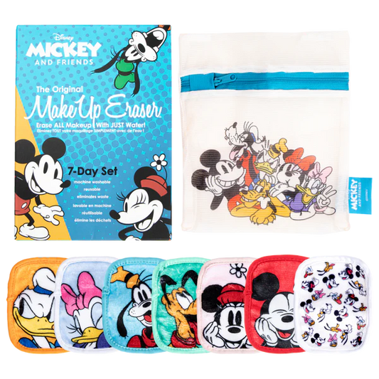 Coffret Mickey & ses amies Disney – 7 Lingettes Démaquillantes Réutilisables + Filet de Lavage / MakeUp Eraser