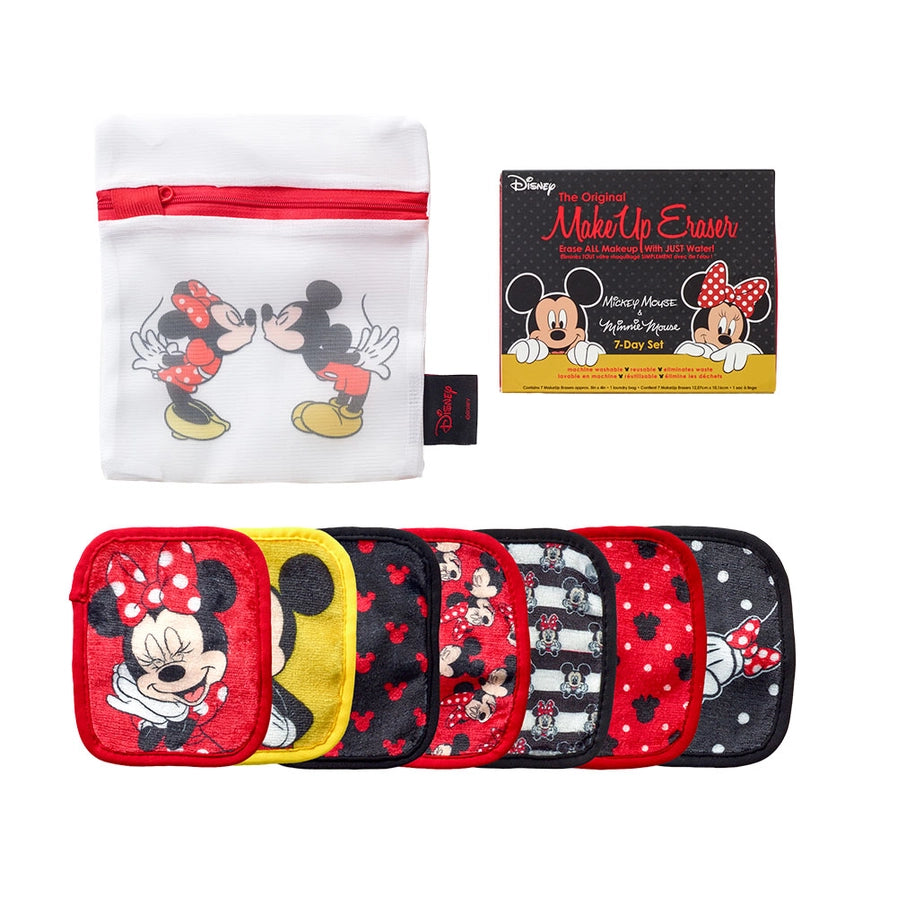 Coffret Mickey - Minnie – 7 Lingettes Démaquillantes Réutilisables + Filet de Lavage / MakeUp Eraser
