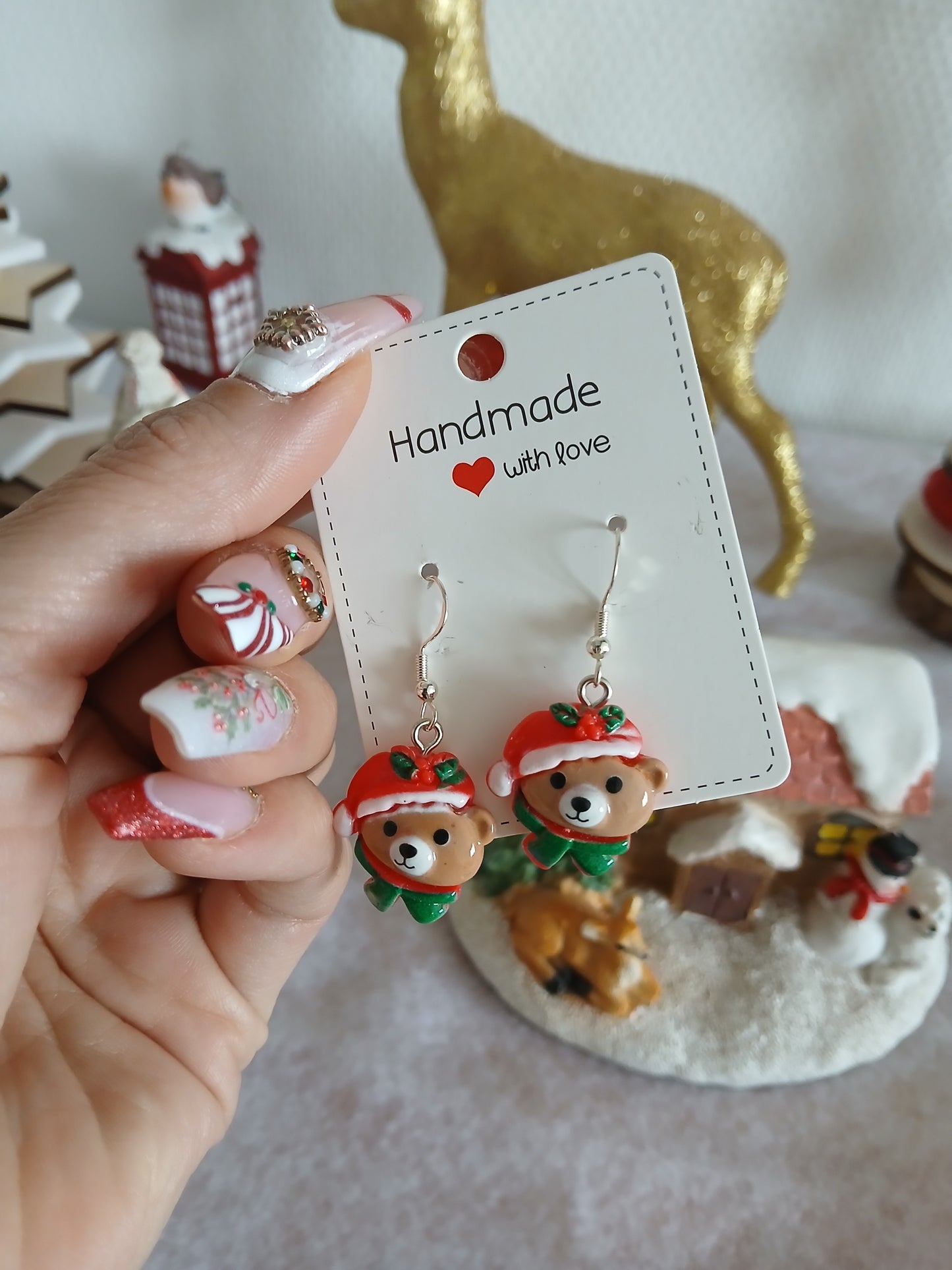 Boucles d'oreilles Ours de Noel - fait main