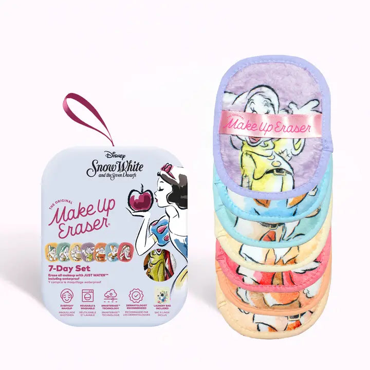 Coffret Blanche neige et les Sept Nains Disney – 7 Lingettes Démaquillantes Réutilisables + Filet de Lavage / MakeUp Eraser
