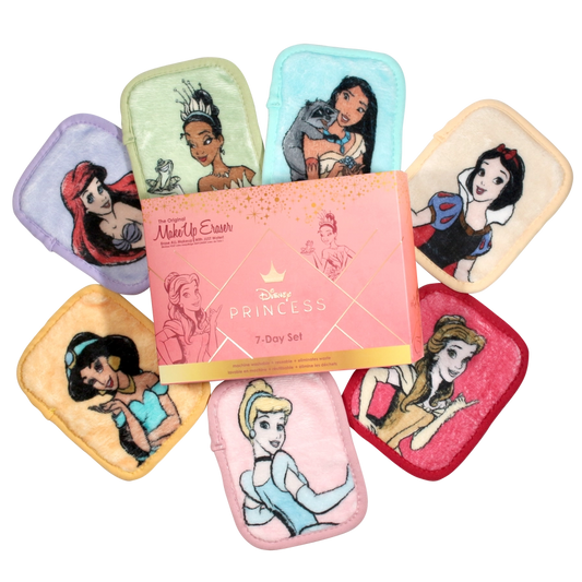 Coffret Princesses Disney – 7 Lingettes Démaquillantes Réutilisables + Filet de Lavage / MakeUp Eraser