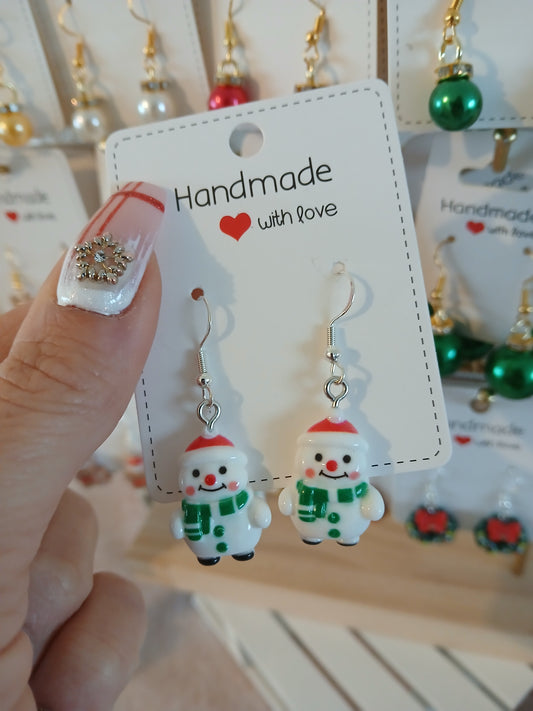 Boucles d’Oreilles Bonhomme de Neige – Fait Main