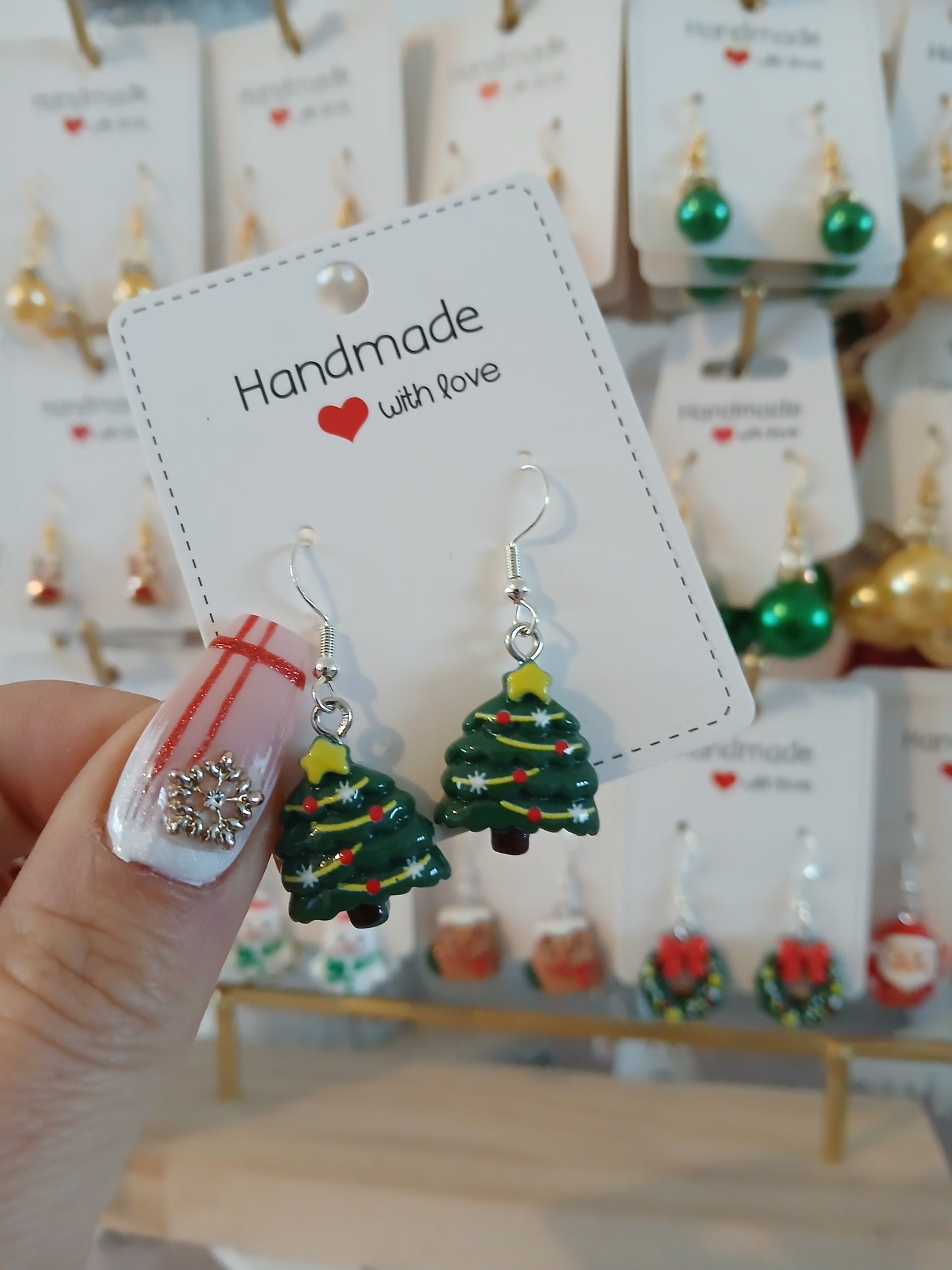 Boucles d’Oreilles Sapin de noël – Fait Main